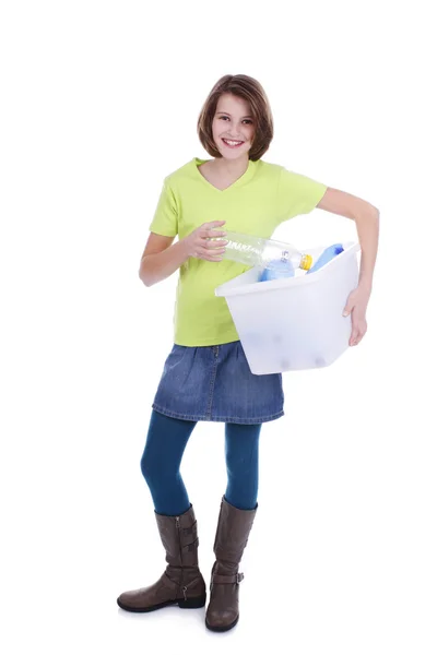 Portrait d'une fille avec une boîte d'ordures — Photo