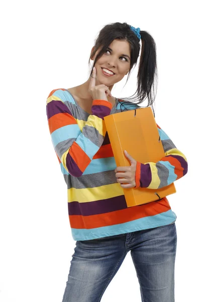 Female young woman with application portfolio — Stock Photo, Image