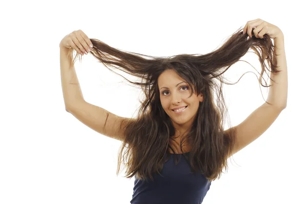 Woman with detangled hair Stock Photo