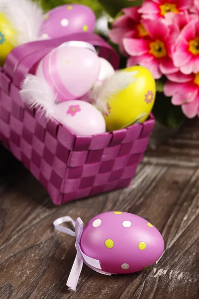 Easter eggs in easter nest — Stock Photo, Image