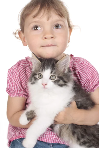 Menina com gatinho doce — Fotografia de Stock