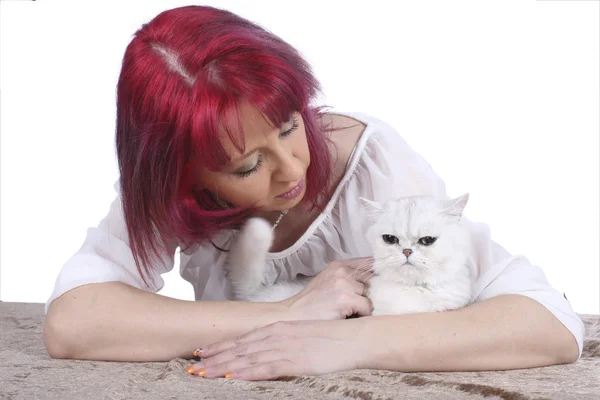Kobieta dba o jej kot — Zdjęcie stockowe