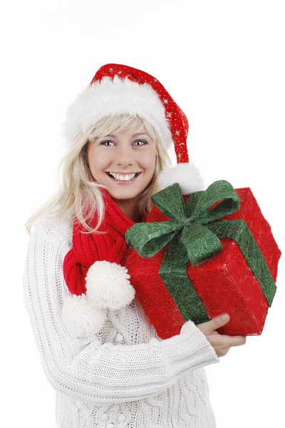 Žena s úsměvem klobouk santa — Stock fotografie