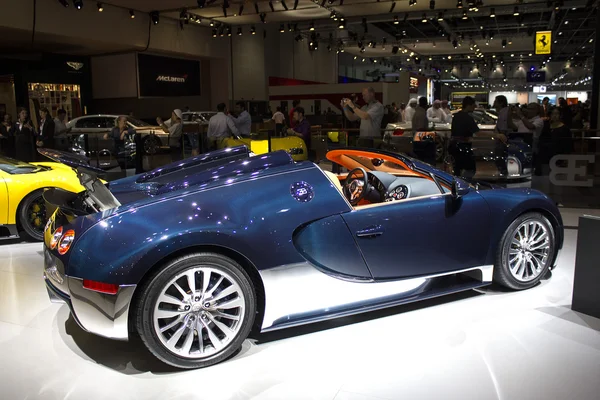 Bugatti blue with orange interior side view Stock Picture