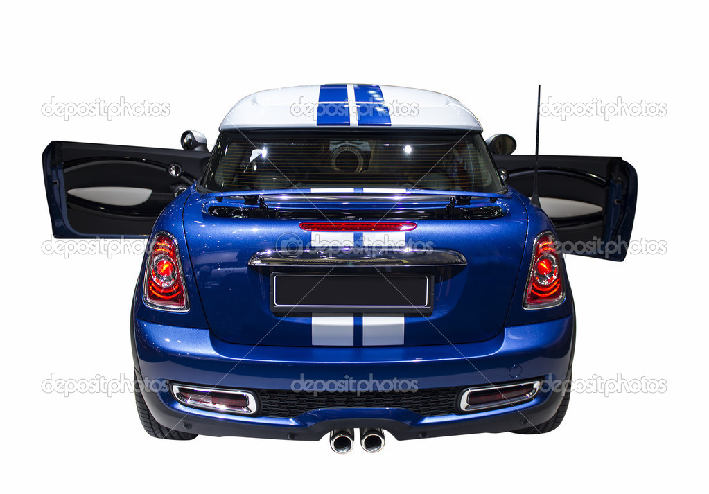 Small blue sport car isolated