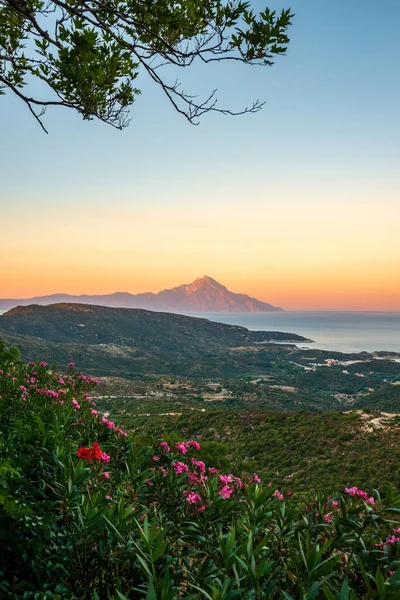 Beautiful Athos Mountain Sunset Greece —  Fotos de Stock