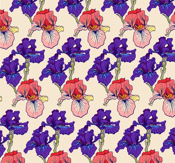 Disegni decorativi vettoriali di fiori di iris — Vettoriale Stock