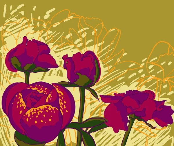Image décorative vectorielle fleurs pivoines — Image vectorielle