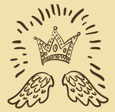royal crown ve iki melek kanadı vektörel çizimi