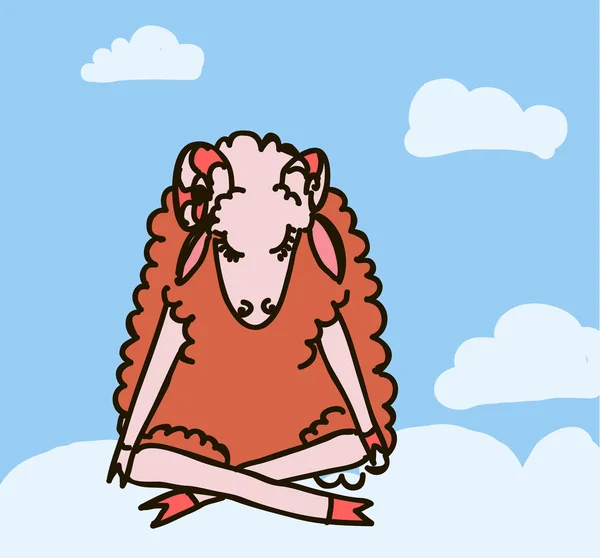 Owce medytuje w niebo wśród chmur — Wektor stockowy