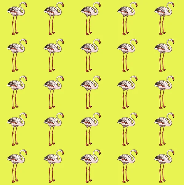 Leuchtend gelbes, nahtloses Vektormuster mit Flamingos — Stockvektor