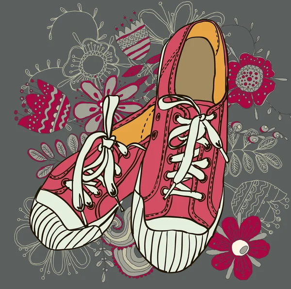 Zapatos de gimnasio de patrón de color vectorial sobre fondo grunge — Archivo Imágenes Vectoriales