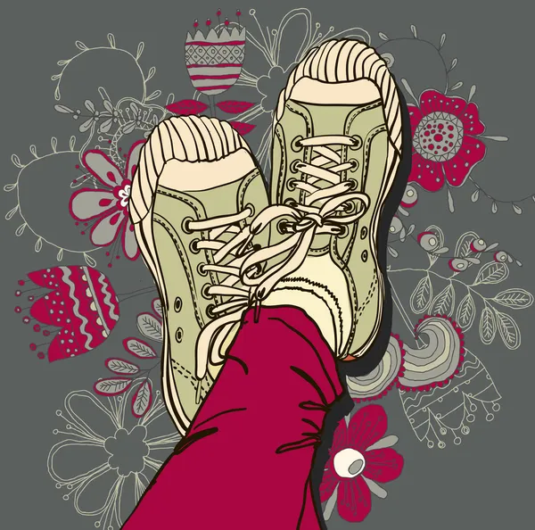 Zapatos de gimnasio de patrón de color vectorial sobre fondo grunge — Vector de stock