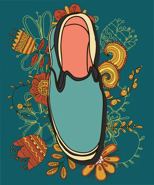 Zapato sobre fondo grunge floral — Archivo Imágenes Vectoriales