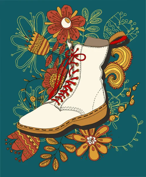 Shoe on grunge floral background — Stock Vector