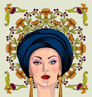 oryantal headdress kadın portresi vektör
