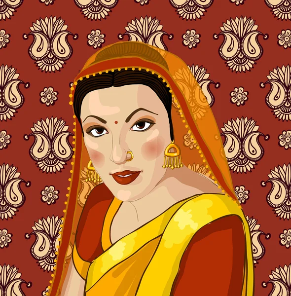 Portrait d'une belle femme indienne en sari — Image vectorielle