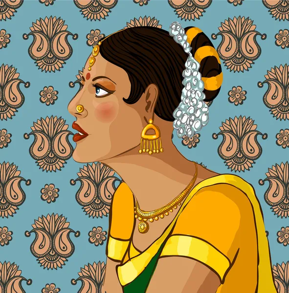 Ritratto di una bella donna indiana a sari — Vettoriale Stock