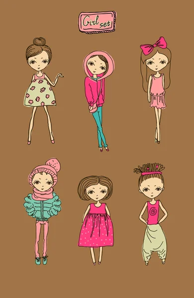 Set of teenage vector girls — Stock Vector