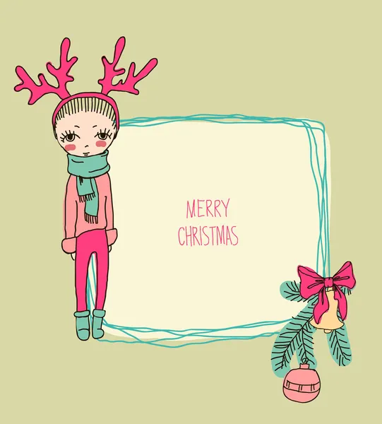 可爱的圣诞女孩 — 图库矢量图片