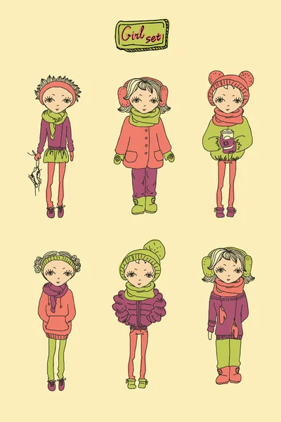 Set of teenage vinter girls — Stock Vector