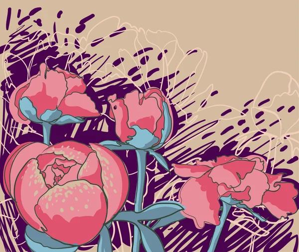 Vector decorativo imagen peonía flores — Archivo Imágenes Vectoriales