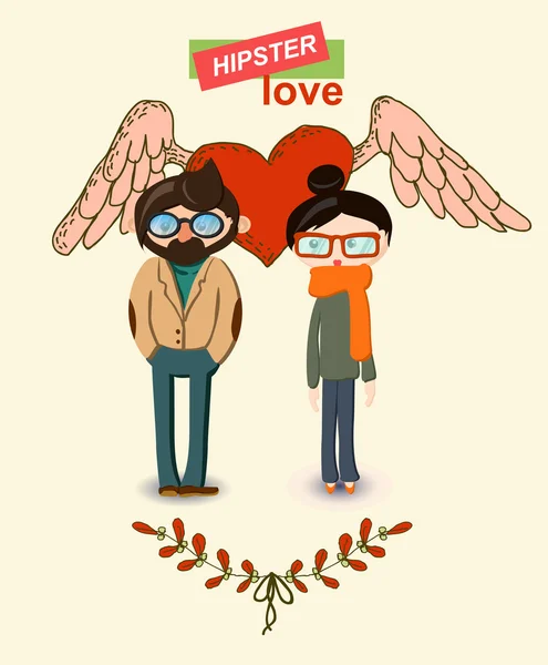 Vintage handgetekende hipster man en vrouw liefde decoratieve elementen instellen — Stockvector