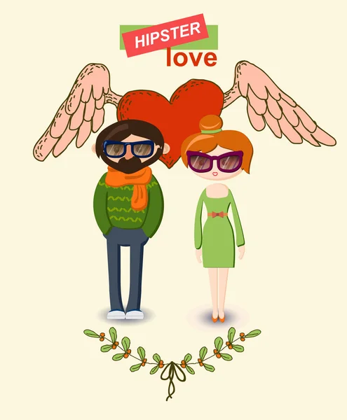 Vintage hand-drawn hipster man and woman Love decorative elements set — Stock Vector