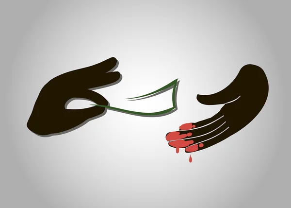Main donnant de l'argent à la main de sang — Image vectorielle