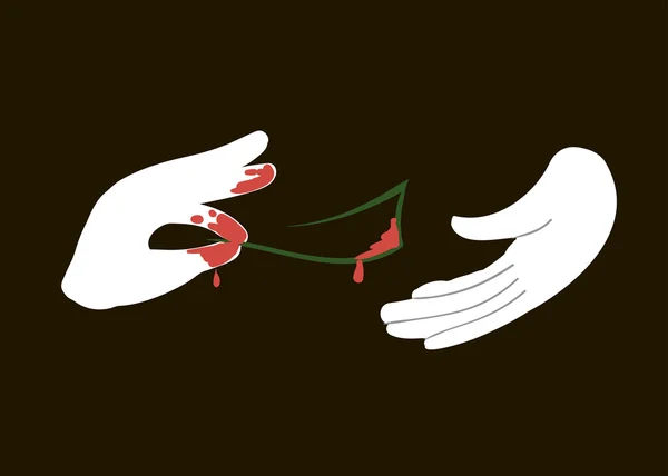 Main donnant de l'argent du sang à une autre main — Image vectorielle