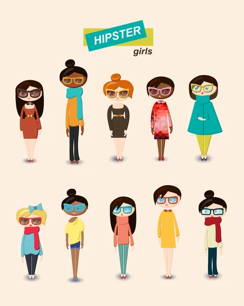 Hipster Mädchen Mode Set — Stockvektor