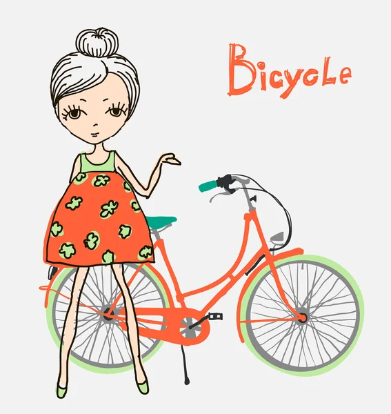 Hipster girl with bicycle — Stock Illustration Hipster girl with bicycle Royalty Free Stock Illustrations