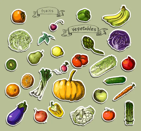 야채, 과일 — 스톡 벡터