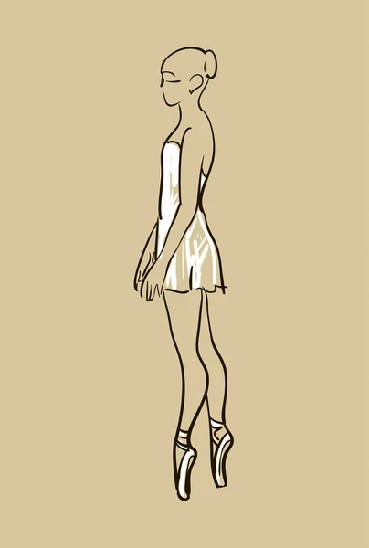 Schets van meisje ballerina permanent in een pose — Stockvector