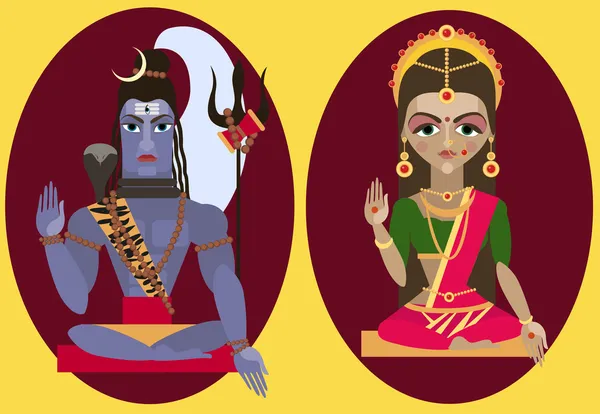 Señor de la deidad hindú Shiva y madre deidad Parvati — Vector de stock