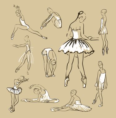Ballerinas standing in a pose set clipart