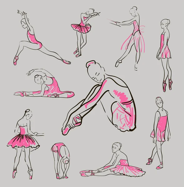 Ballerinas de pé em um jogo de pose —  Vetores de Stock