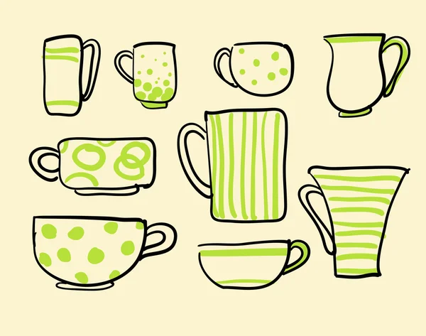 Stel pictogrammen thee koffie cups — Stockvector