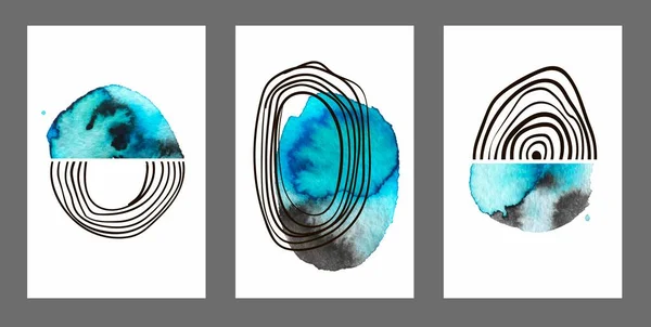 Set Van Creatieve Minimalistische Hand Aquarel Illustraties Voor Wanddecoratie Ansichtkaart — Stockvector