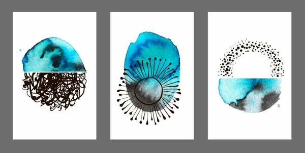 Conjunto Ilustrações Aquarela Mão Minimalista Criativa Para Decoração Parede Cartão — Vetor de Stock