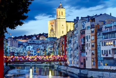 Girona, Spain with decorated Bridge clipart