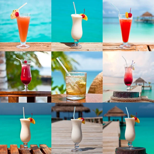 Set of nine colorful drinks by the sea — Stock Photo, Image