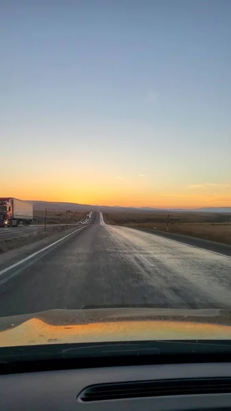 Захід Сонця Взятий Дорозі — стокове фото