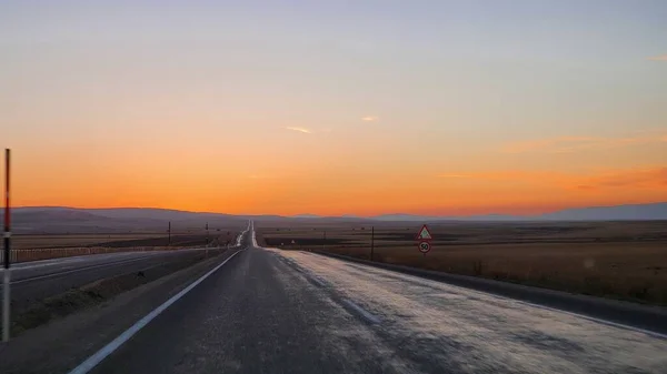 Sonnenuntergang Auf Der Straße — Stockfoto