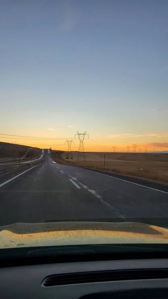 Захід Сонця Взятий Дорозі — стокове фото