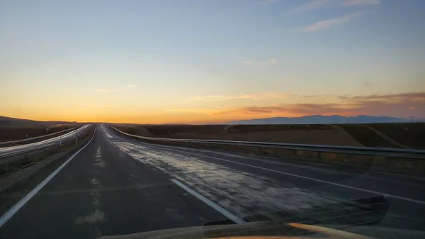 Sonnenuntergang Auf Der Straße — Stockfoto