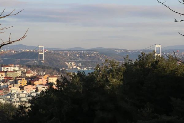 Bruggen Van Istanbul Bij Zonsondergang Nachts — Stockfoto