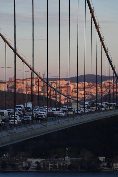 Pontes Istambul Pôr Sol Noite — Fotografia de Stock
