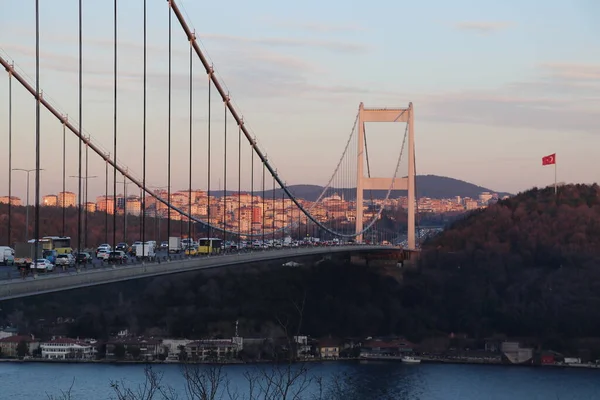 Puentes Estambul Atardecer Por Noche —  Fotos de Stock