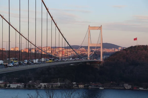 Istanbuler Brücken Bei Sonnenuntergang Und Der Nacht — Stockfoto